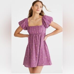Aeropostale Purple Floral Puff Sleeve Mini Dress